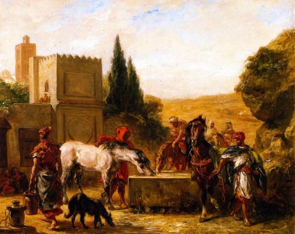 Horses At A Fountain by Eugène Delacroix