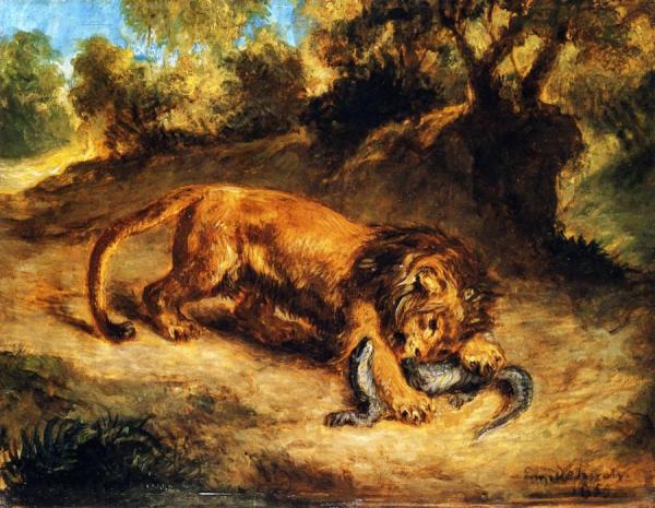 Lion And Caiman by Eugène Delacroix Oil Painting Reproductions