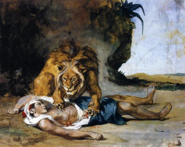 Lion Mauling A Dead Arab by Eugène Delacroix
