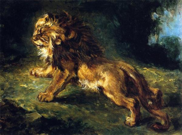 Lion Stalking Its Prey by Eugène Delacroix Oil Painting Reproductions