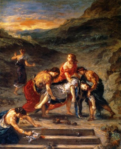 Saint Stephen Borne Away By His Disciples by Eugène Delacroix