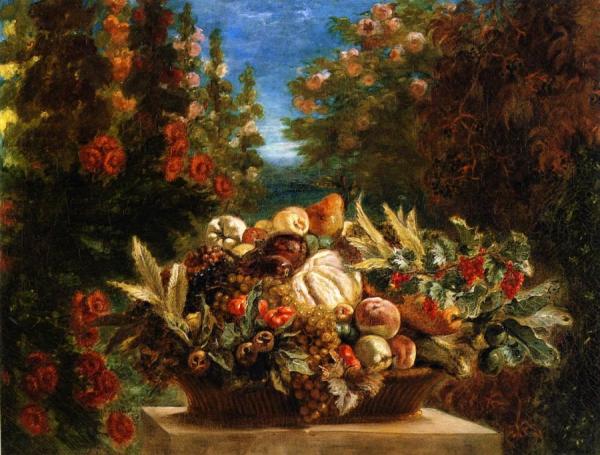 Still Life With Flowers And Fruit by Eugène Delacroix