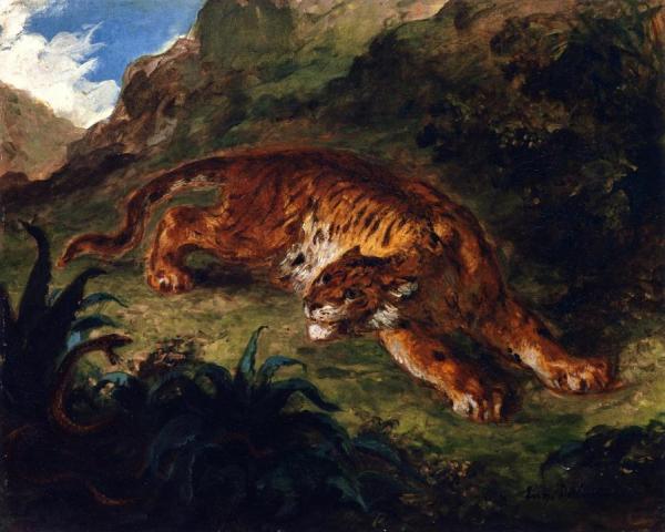 Tiger Startled By A Snake by Eugène Delacroix