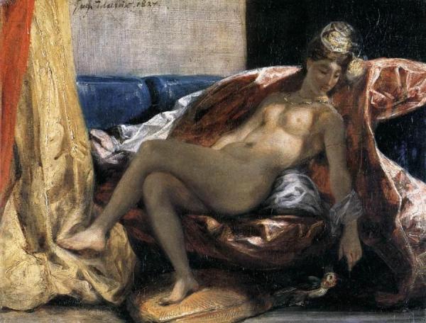 Woman Caressing A Parrot by Eugène Delacroix