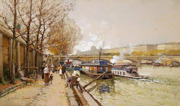 Along The Seine River by Eugene Galien-laloue