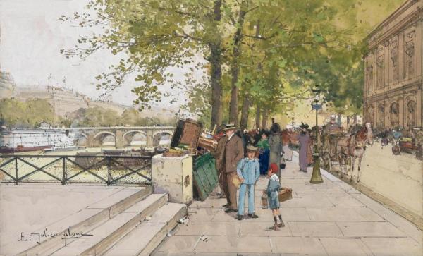 Book Vendors Along The Quais Of The Seine,paris by Eugene Galien-laloue