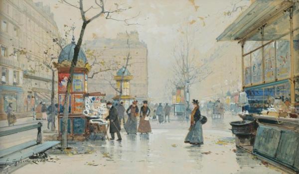 Boulevard Des Capucines,kiosque A Journaux by Eugene Galien-laloue Oil Painting Reproductions