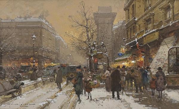 Boulevard In Paris by Eugene Galien-laloue