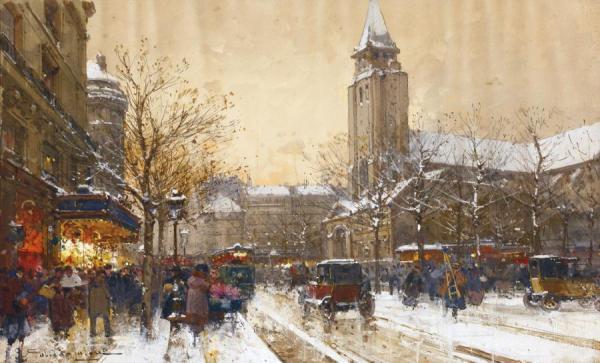 Boulevard Saint,germain,paris by Eugene Galien-laloue