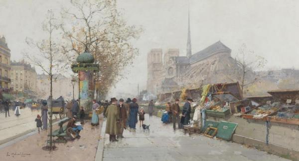 Bouquinistes On Le Quai De Tournelle,paris by Eugene Galien-laloue Oil Painting Reproductions