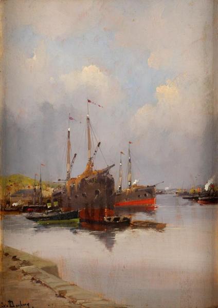 Harbor Scene by Eugene Galien-laloue