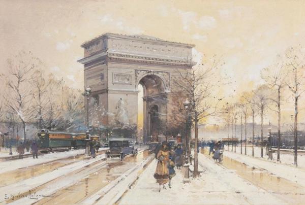 L'arc De Triomphe Sous La Neige by Eugene Galien-laloue