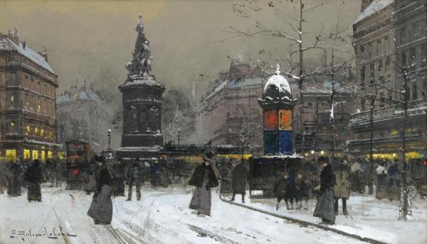La Place De Clichy,paris by Eugene Galien-laloue