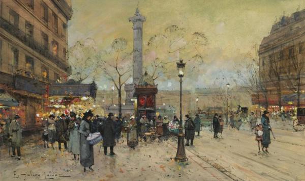 La Place De La Bastille by Eugene Galien-laloue