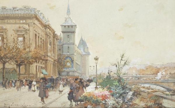 Le Marche Aux Fleurs by Eugene Galien-laloue