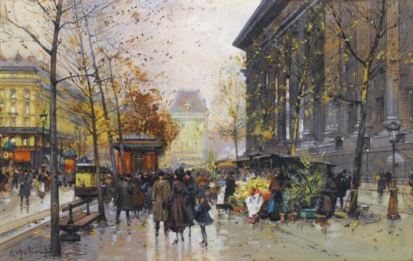 Le Marche Aux Fleurs,la Madeleine by Eugene Galien-laloue
