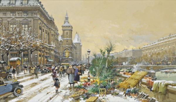Le Quai Aux Fleurs Et La Conciergerie by Eugene Galien-laloue