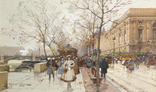 Les Quais Du Louvre by Eugene Galien-laloue