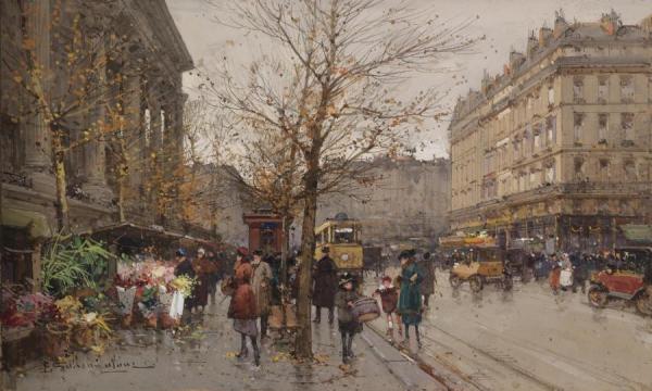 Marche Aux Fleurs A La Madeleine by Eugene Galien-laloue
