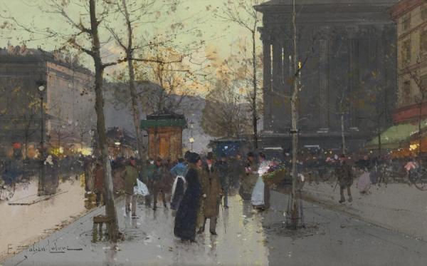 Marche De Fleurs,la Madeleine by Eugene Galien-laloue