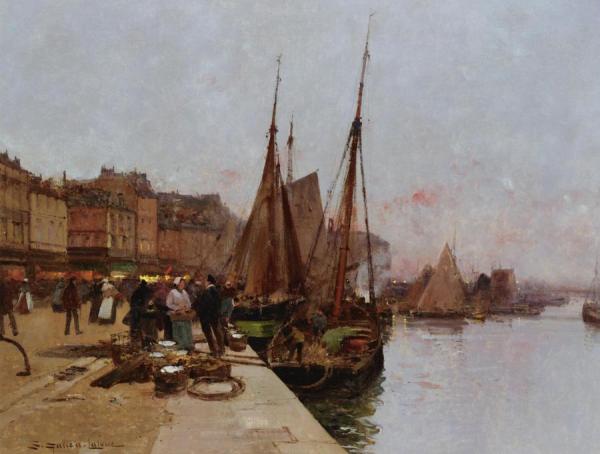 On The Quayside by Eugene Galien-laloue
