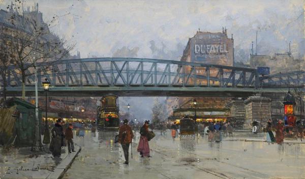 Paris,boulevard De La Chapelle With The Metro Overhead by Eugene Galien-laloue