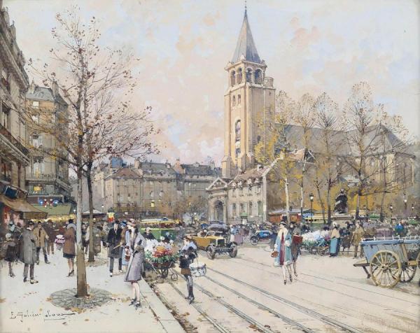 Paris Eglise De St-germain-des-prés by Eugene Galien-laloue