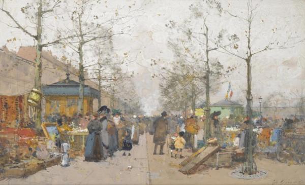 Paris,marche A La Ferraille, Boulevard Richard Lenoir by Eugene Galien-laloue