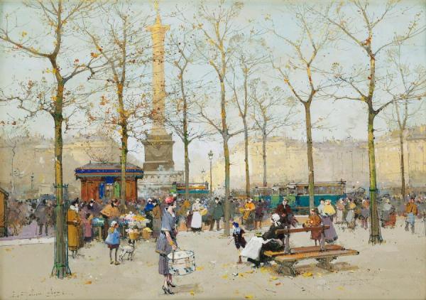 Paris,place De La Bastille by Eugene Galien-laloue