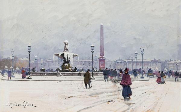 Paris,place De La Concorde In Winter by Eugene Galien-laloue