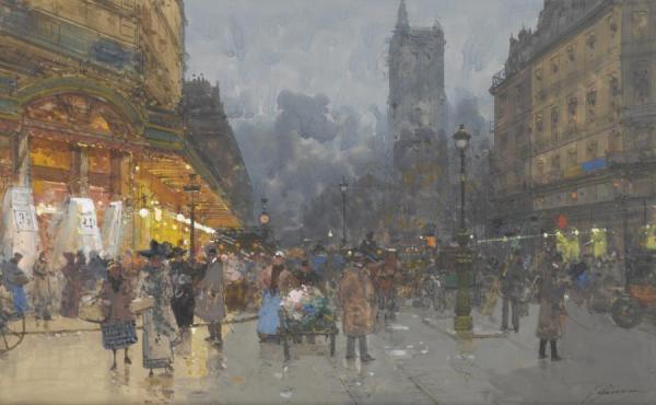 Paris,rue De Rivoli, Avec La Tour Saint Jacques by Eugene Galien-laloue Oil Painting Reproductions