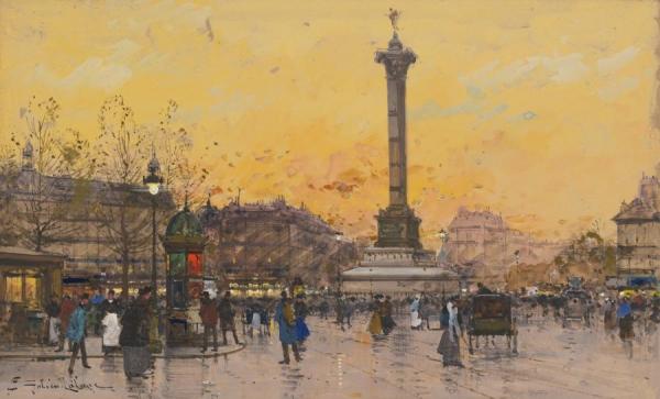 Place De La Bastille by Eugene Galien-laloue