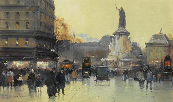 Place De La Republique,paris by Eugene Galien-laloue