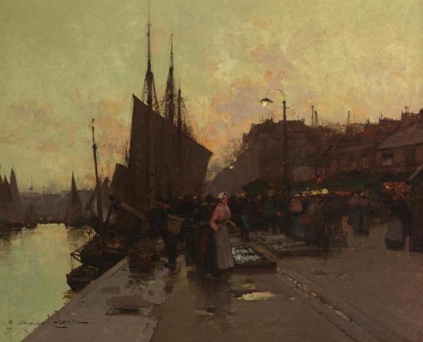 Port En Bretagne by Eugene Galien-laloue