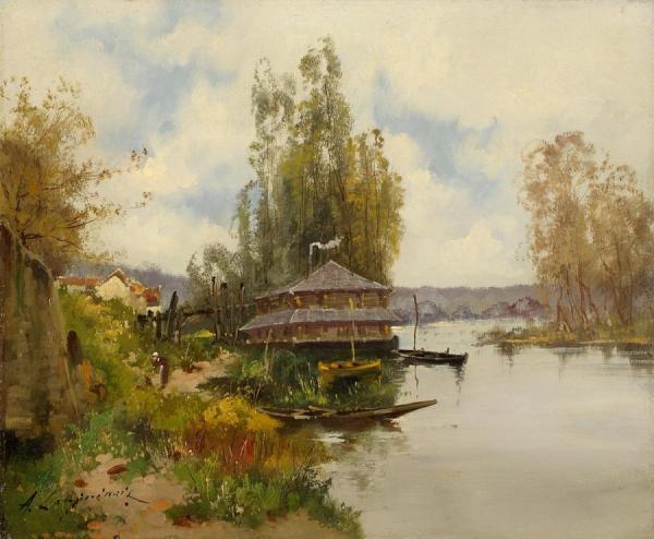 River Landscape With Boat House by Eugene Galien-laloue