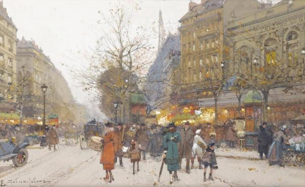 Theatre Du Gymnase,boulevard De Bonne Nouvelle by Eugene Galien-laloue