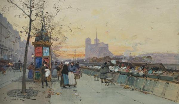Vue De Notre Dame,quai De Montebello by Eugene Galien-laloue