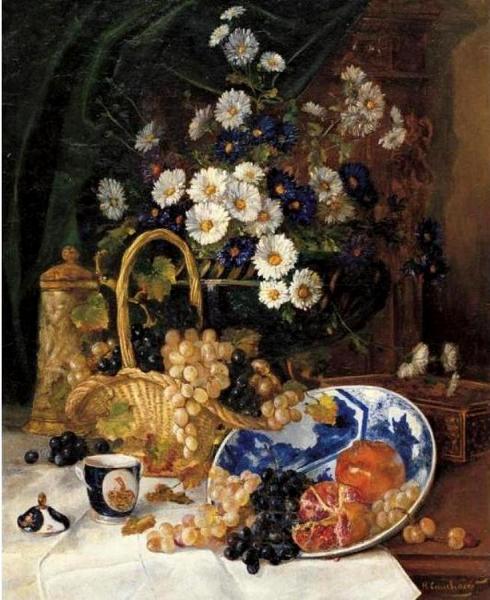 Eugene Henri Cauchois Still Life With Flowers And Fruit