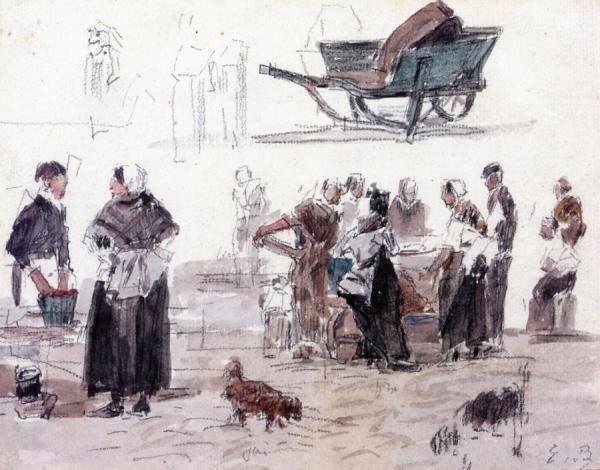 A Fish Market In Normandy by Eugène-louis Boudin