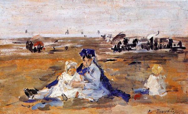 A Nanny On The Beach by Eugène-louis Boudin