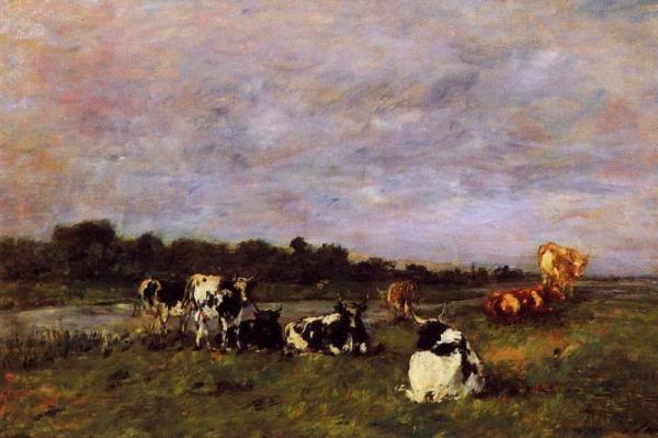 A Pasture On The Banks Of The Touques by Eugène-louis Boudin