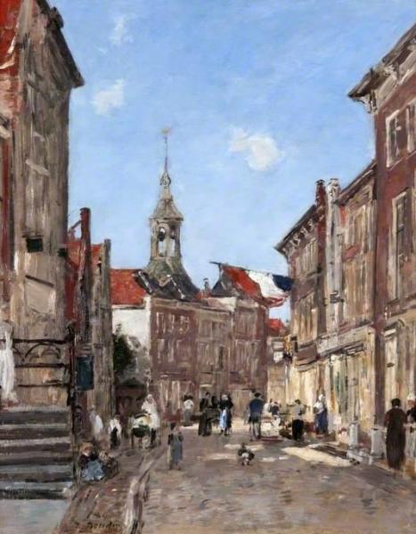 A Street In Dordrecht by Eugène-louis Boudin