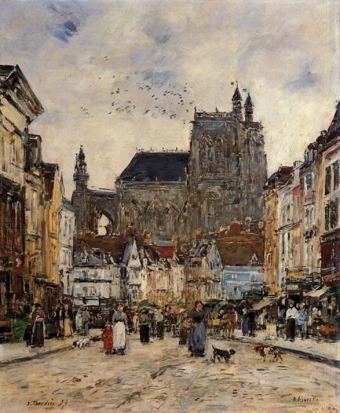 Abbeville, Street And The Church Of Saint-vulfran by Eugène-louis Boudin