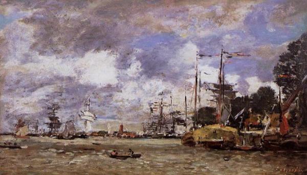 Antwerp, Boats On The River Scheldt by Eugène-louis Boudin