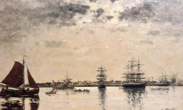 Antwerp, Boats On The River Scheldt by Eugène-louis Boudin