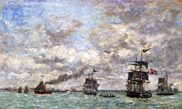 Antwerp, Boats On The Scheldt by Eugène-louis Boudin