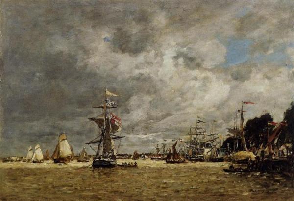 Anvers, Boats On The Escaut by Eugène-louis Boudin