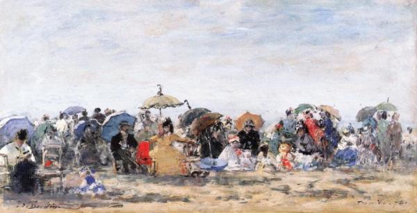 Beach Scene At Trouville by Eugène-louis Boudin