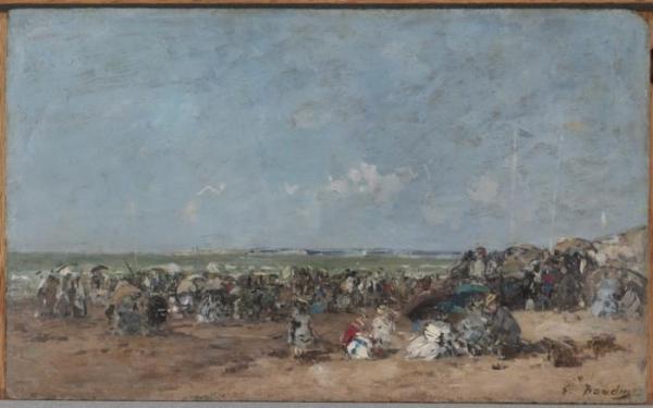 Beach Scene In Trouville by Eugène-louis Boudin