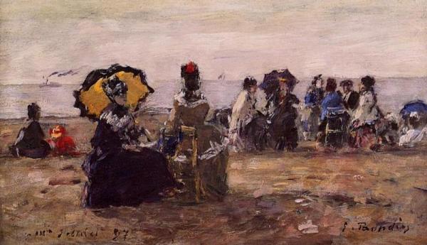 Beach Scene, The Yellow Parasol by Eugène-louis Boudin